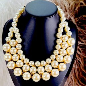 Anthropologie Pearl and Gold Statement Necklace